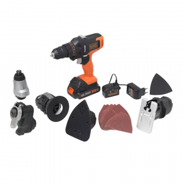 Parafusadeira Furadeira Black & Decker MTX20K6A á bateria 20V com 6 Cabeçotes + Maleta MTX20K6ABR