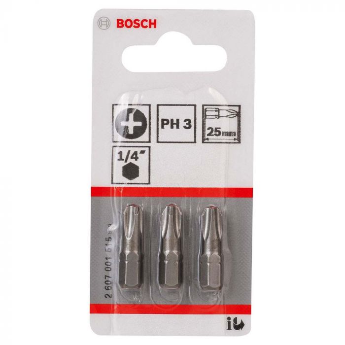Bits Phillips Extra Hard para Parafusar PH3, 25mm com 3 unidades - Bosch 