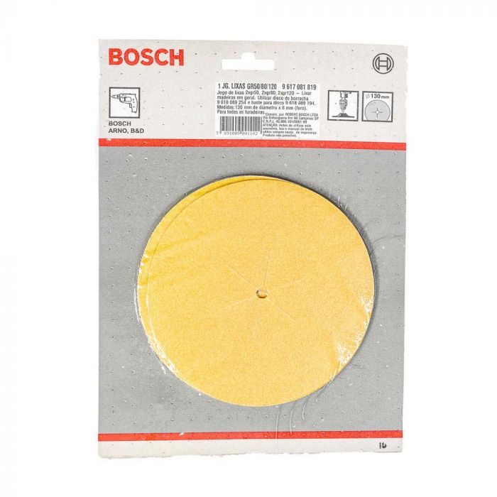 Kit de Lixas Para Prato de Borracha com Haste Grão 50/80 e 120 Bosch 9617081819