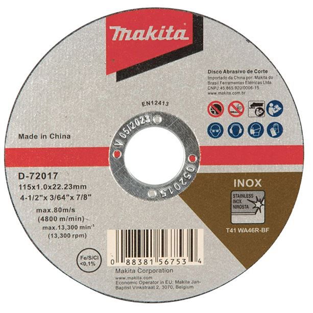 Disco Abrasivo MAKITA D-72017 de Corte 1mm x 22.23mm para Inox e Metal D7201710