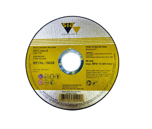Disco Abrasivo de Corte SIA 4 1/2" 115x1x22,23mm para Metal/Inox  F03E00851B