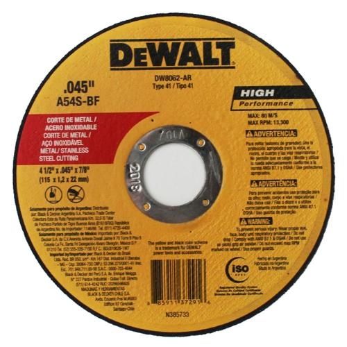 Disco Abrasivo 4 1/2" x 1 mm x 7/8" DeWALT