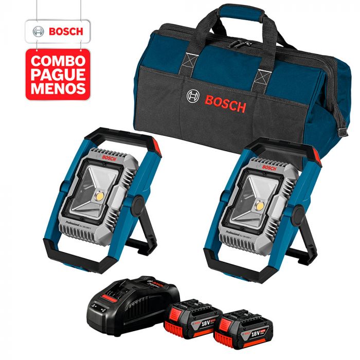 Combo Pague Menos Bosch 18V - Lanterna a Bateria GLI 18V-1900, + Lanterna a Bateria GLI 18V-1900, 2 baterias 18V 4,0Ah 1 carregador rápido 127V GAL 1880 CV e 1 bolsa de transporte COMBOBOSCH61