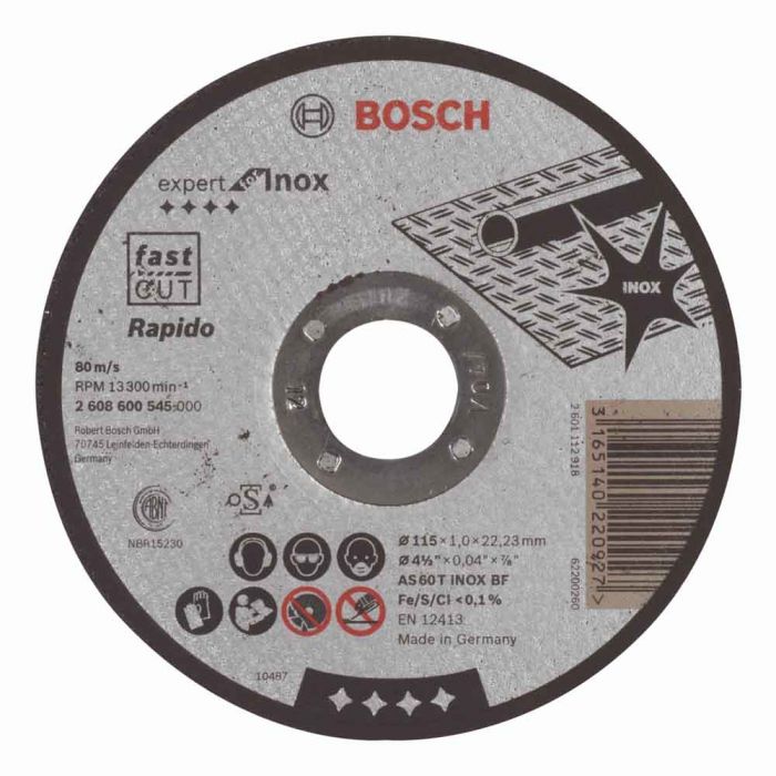 Disco de Corte Reto Expert for Inox 115x1,0mm - Bosch  2608600545