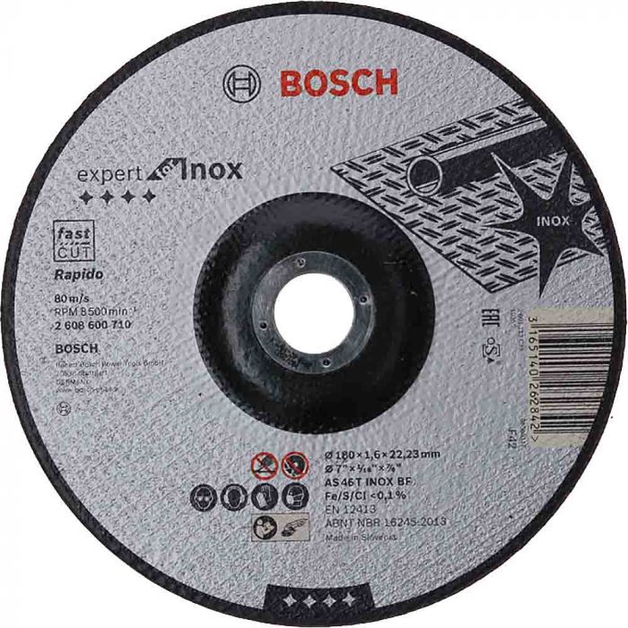 Disco de Corte BOSCH Expert para Inox 180 x 1,6mm x 22,23mm 2608600710